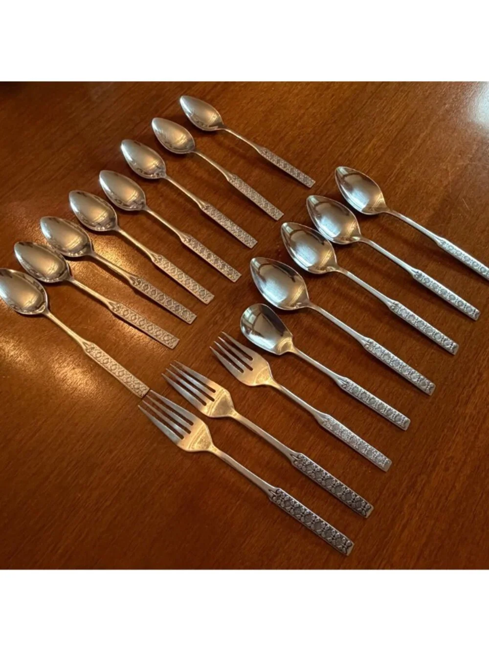 Lifetime Cutlery MCM Flatware Floral Geometric Handle 16 Pc Korea Vintage